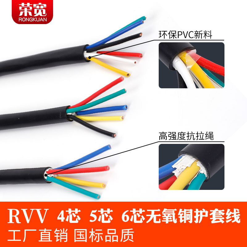 Гибкий кабель с национальным стандартом RVV 4-жильный 5-жильный 6-жильный *0.3 0.5 0.75 1 1.5 2.5 кв.мм питание кабель