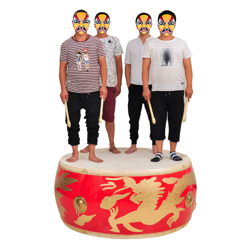 Large Drum Cowhide Drum China Red Drum Solid Wood Dragon Drum Mighty Gong Battle Drum Hall Drum for Adults and Children Stage Performance