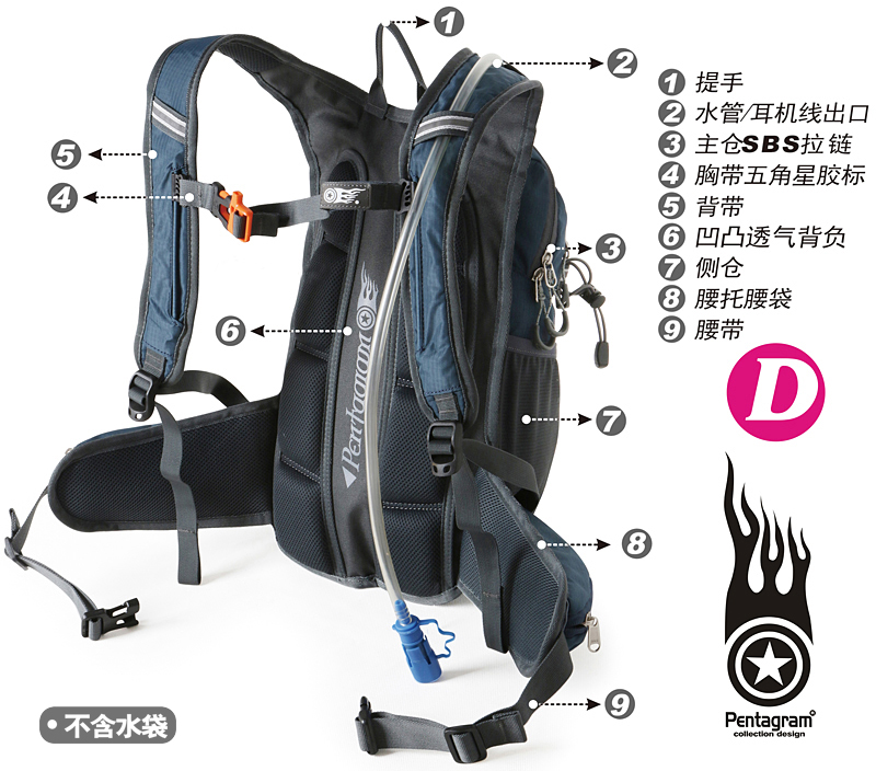 Рюкзак с пятиугольной звездой Pentagram для путешествий, пеших походов и велоспорта, унисекс, с гидраторным отсеком