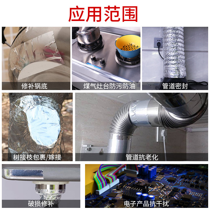 Алюминиевая фольгированная лента с высокой температурной стойкостью, водонепроницаемая и солнцезащитная, утолщенная самоклеящаяся лента для герметизации и предотвращения протечек дымоходов вытяжек