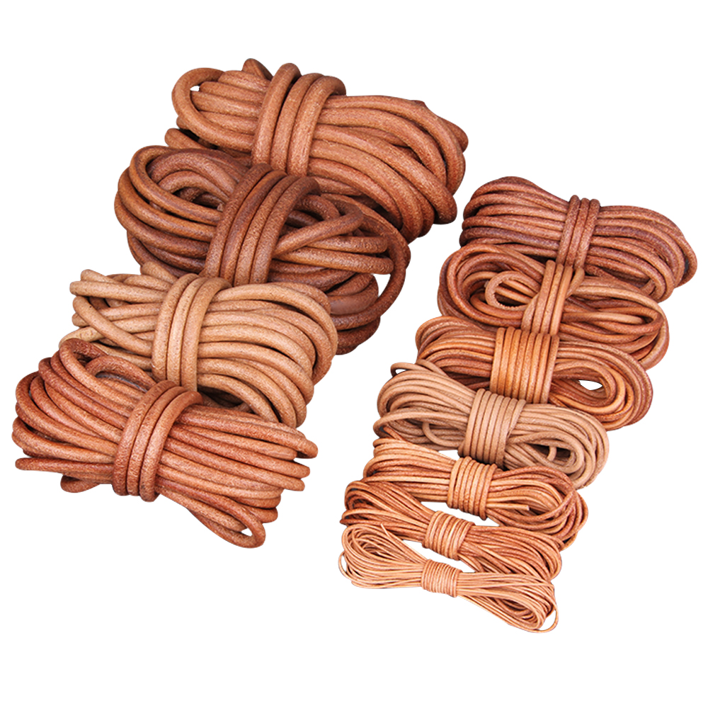 Круглый кожаный шнур натурального цвета с растительной дубильной кожей, винтажный, верхний слой коровьей кожи, ручная работа, материалы для DIY