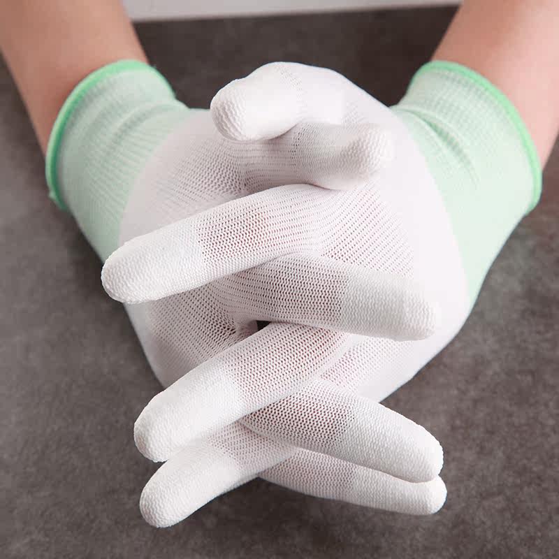 Антистатические перчатки с ПУ покрытием на пальцах, нейлоновые безпылевые, унисекс белые антистатические перчатки для работы на электронном заводе