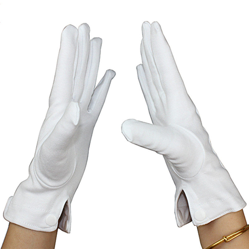 Белые полиэстеровые перчатки с пряжкой и тройным ремешком, утолщённые, для этикета, выступлений, водителей, отелей, охраны, вахтеров и работы с бусами