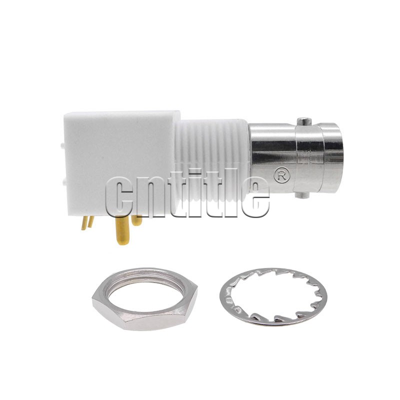 50 Ом BNC белый пластиковый женский разъем горизонтальный женский угловой с внутренним отверстием для печатной платы 90°