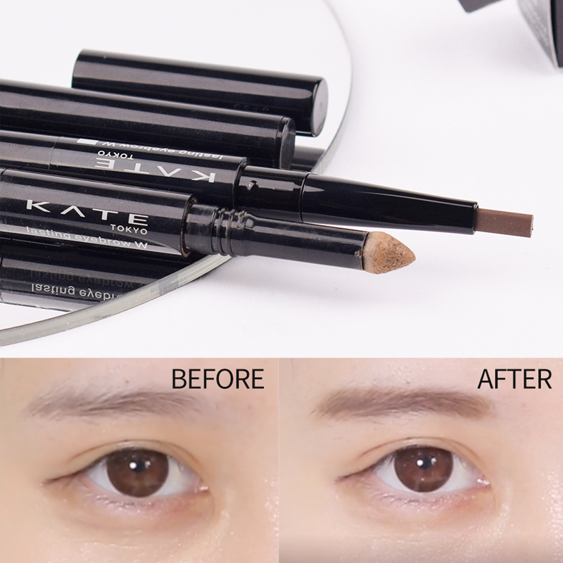 Японский карандаш для бровей Kanebo KATE с двойным вращающимся наконечником, круглым и плоским, тонкий карандаш для бровей BR-3 коричневый с пудрой для бровей