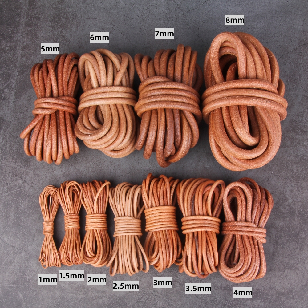 Круглый кожаный шнур натурального цвета с растительной дубильной кожей, винтажный, верхний слой коровьей кожи, ручная работа, материалы для DIY