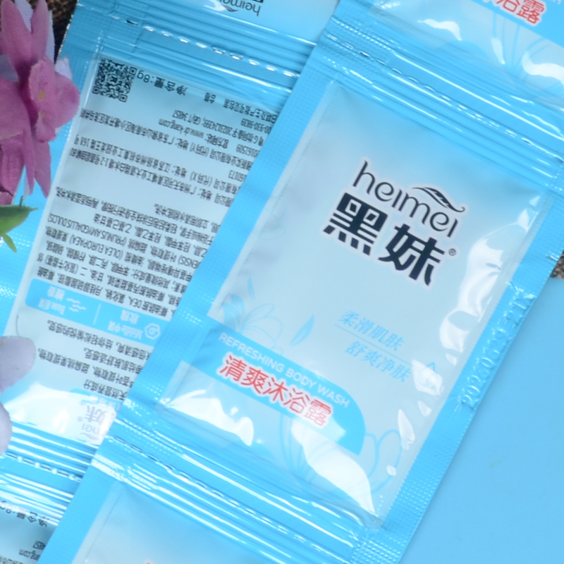 Душевой гель Hei Mei для гостиниц в пакетах, одноразовые туалетные принадлежности для отелей и мотелей, шампунь и крем для душа