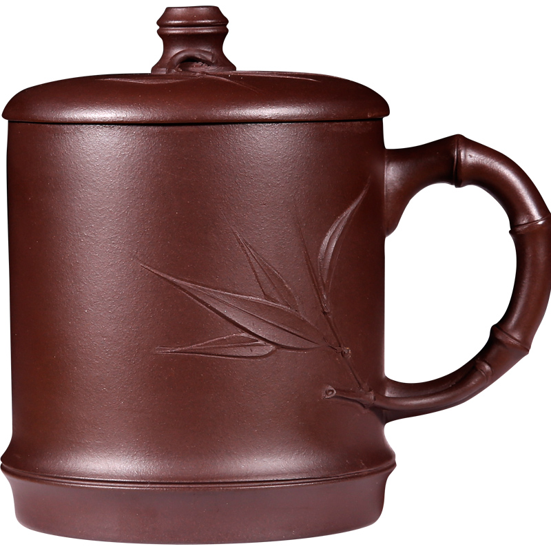 Чашка с крышкой из исинской пурпурной глины ручной работы для мужчин, китайская оригинальная старая пурпурная глина, дизайн с двойным бамбуком, 500 мл