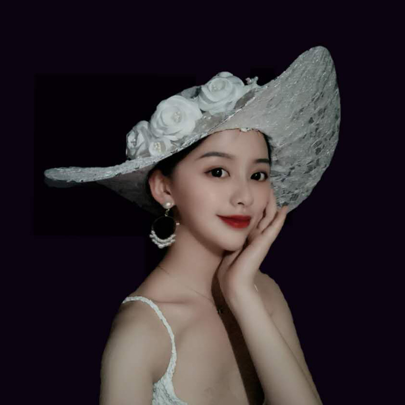 Lace Hat for Women Thin Hollow-Out Clothing Banquet Beach Stage Performance French Summer Sunshade Hat Sun Protection