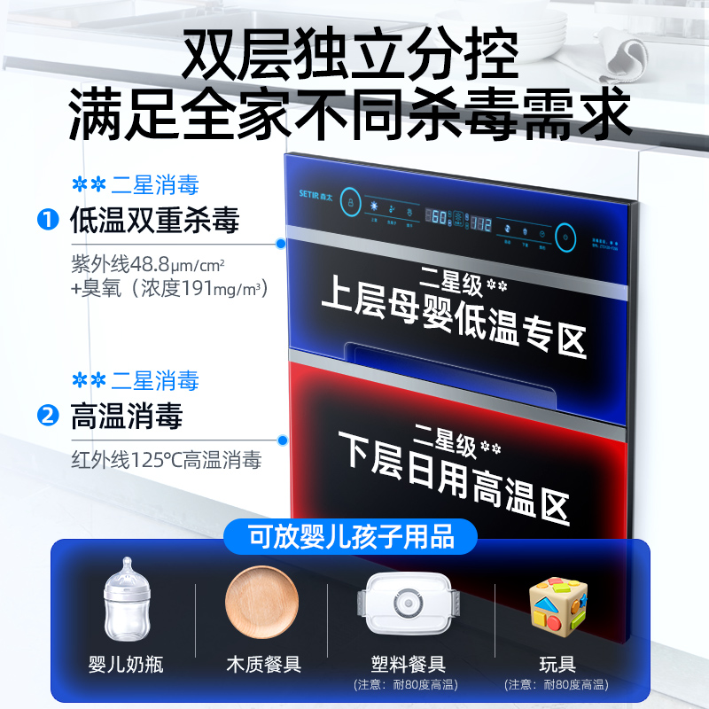 Дезинфекционный шкаф Sentai F299 двухзвездочный, небольшой встроенный 120 л для кухни, стерилизатор посуды из нержавеющей стали 304#
