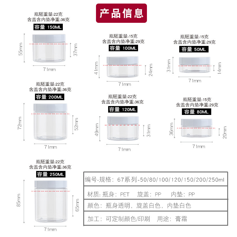 Производитель длительный склад 50 мл прозрачная упаковка для патчей для глаз с ланолином PET банка с широким горлышком для масок косметическая упаковка для кремов