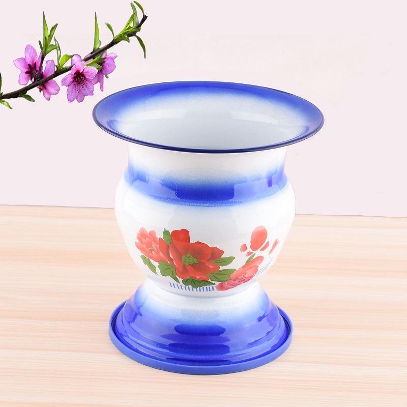 Эмалированное высокое судно для детей и пожилых - утолщенный старинный эмалированный судно с противоскользящим кольцом для использования в спальне