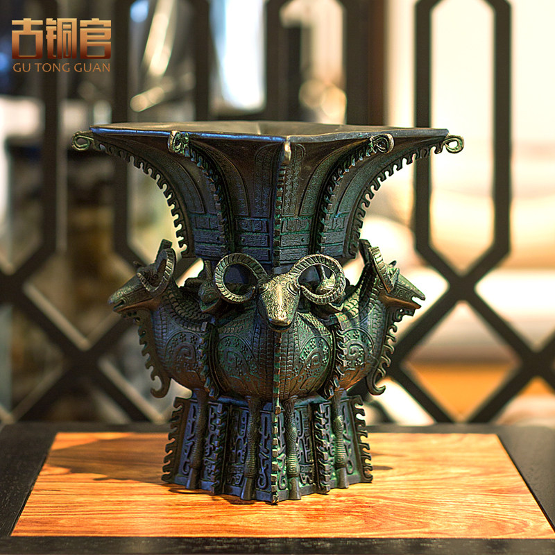 Декоративная фигура Четыре овцы, квадратный древний бронзовый котел, винтажное украшение для телевизионного и винного шкафов, медное изделие