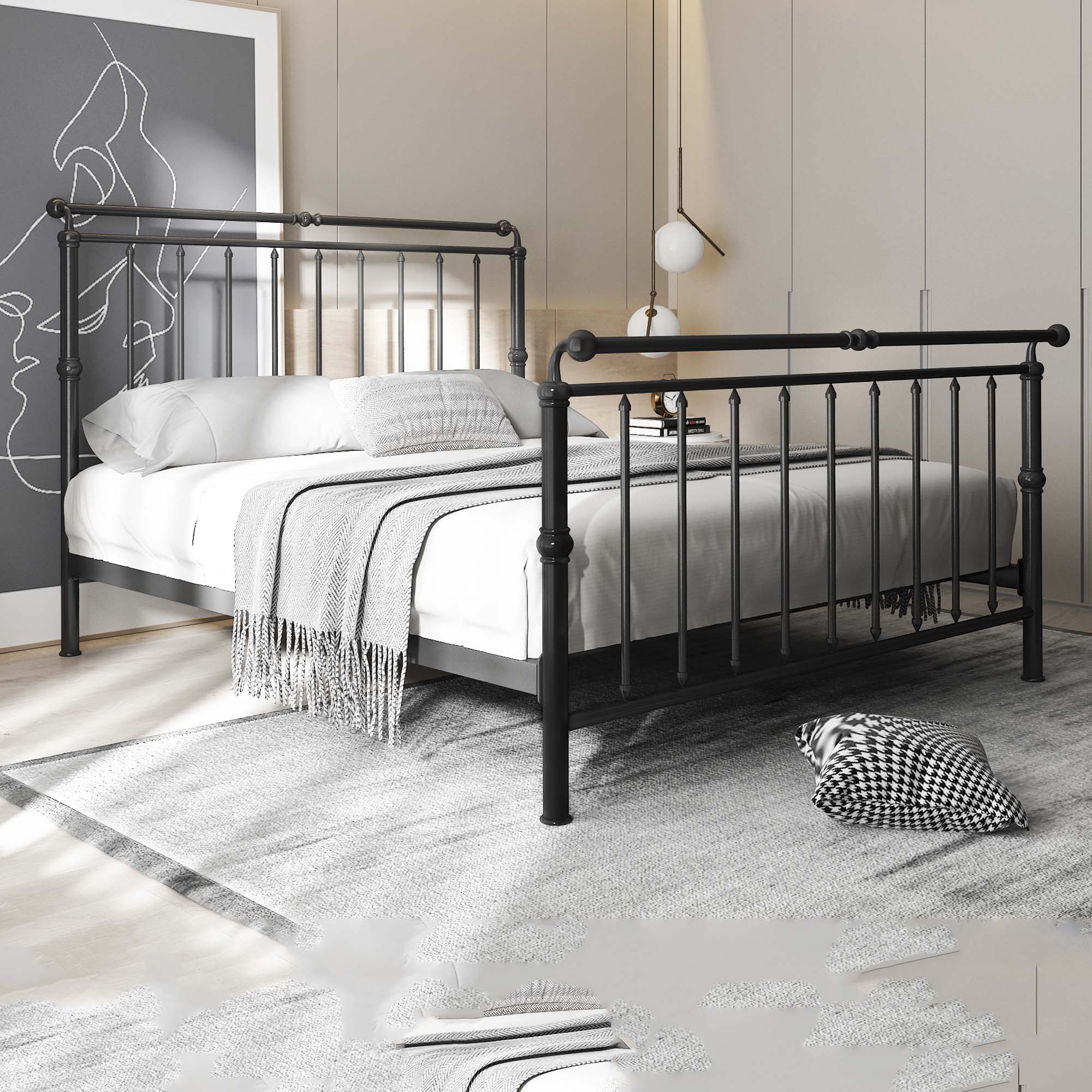 Кованая кровать Лаоцзян двуспальная, простая современная, 1.5 м, европейская легкая роскошь, усиленная кованая кровать 1.8 м C8