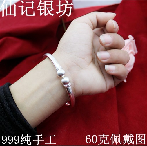 Ручная работа ювелира 999 чистого серебра женский браслет круглый дизайн, содержание серебра 99.9%