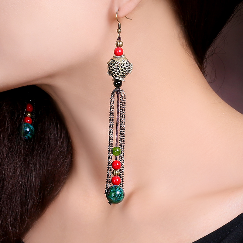 Оригинальные длинные серьги с кисточками в ретро-стиле, этнические стильные женские украшения