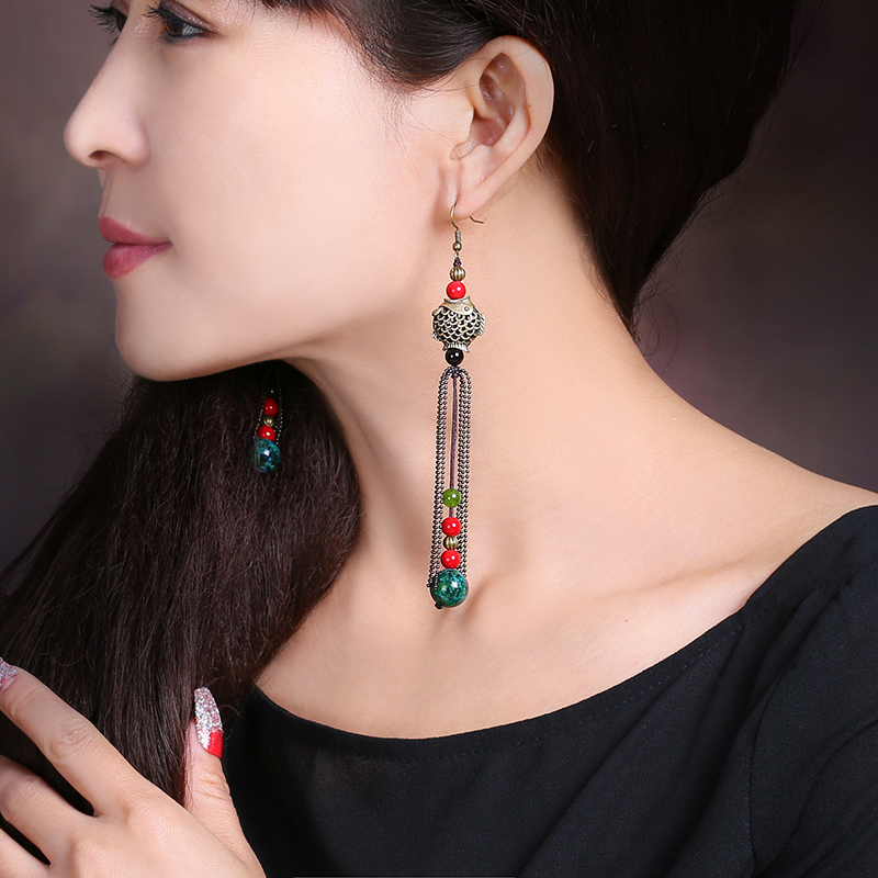 Оригинальные длинные серьги с кисточками в ретро-стиле, этнические стильные женские украшения