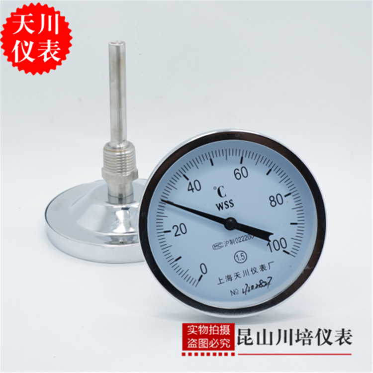 Шанхай Тяньчуань полноразмерный термометр из нержавеющей стали 304 с биметаллическим элементом WSS-401BF, осевой задний монтаж для трубопроводного измерения температуры воды