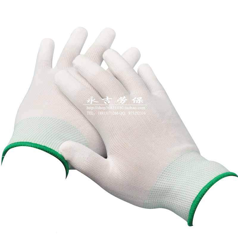 Антистатические перчатки с ПУ покрытием на пальцах, нейлоновые безпылевые, унисекс белые антистатические перчатки для работы на электронном заводе