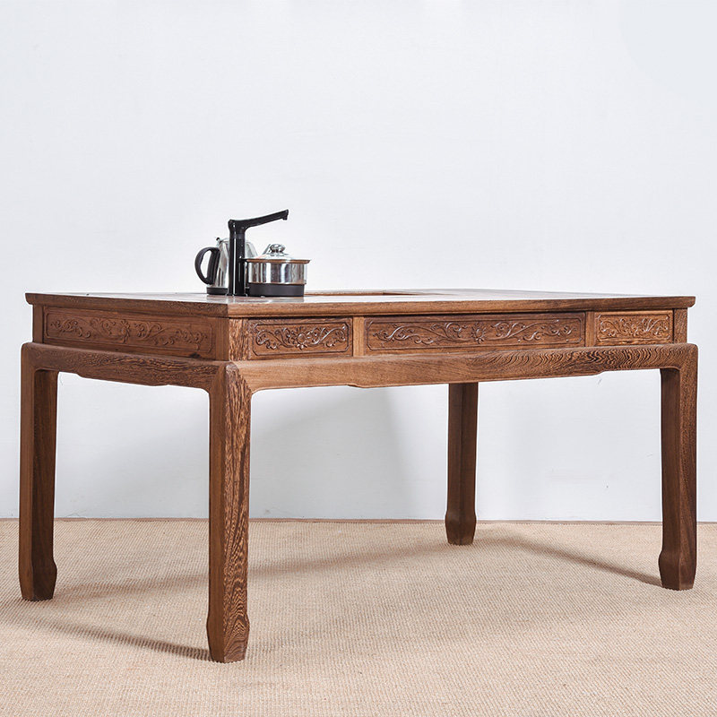 Комплект чайного стола и стульев из красного дерева и древесины куриного крыла для гостиной, китайский минимализм, цельнодеревянный стол для чайной церемонии