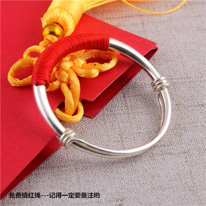 Ручная обработка серебряный браслет 999 чистое серебро для женщин классический цельный гладкий расширяющийся браслет