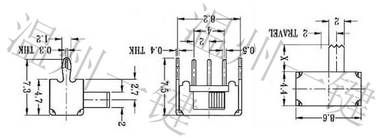 SK-12D07 (1P2T) двухпозиционный тумблер различных высот, 2 фиксированных контакта, шаг контактов 2.0 мм, трехконтактный горизонтальный