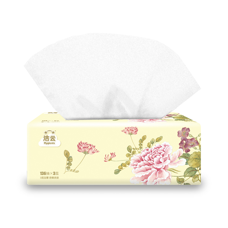 Бумажные полотенца Jieyun Guose Furui 3 слоя, 136 листов, пластиковая упаковка, 48 упаковок в коробке, большой формат