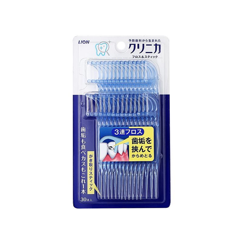 Японская зубная нить Lion CLINICA глубокая очистка (3 нити) / трёхниточная уходовая зубная нить для удаления остатков 30 штук