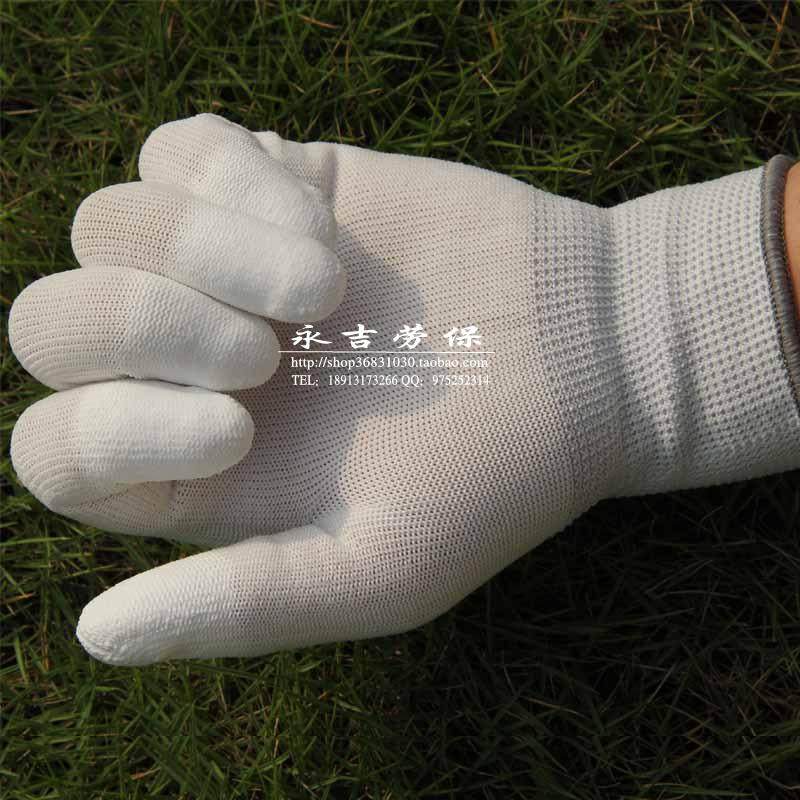 Антистатические перчатки с ПУ покрытием на пальцах, нейлоновые безпылевые, унисекс белые антистатические перчатки для работы на электронном заводе