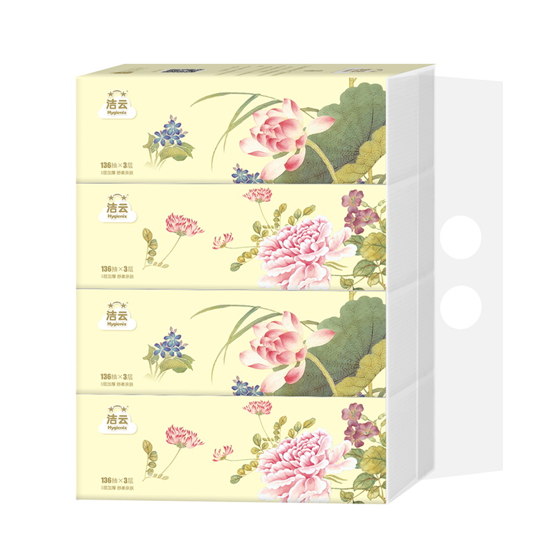 Бумажные полотенца Jieyun Guose Furui 3 слоя, 136 листов, пластиковая упаковка, 48 упаковок в коробке, большой формат