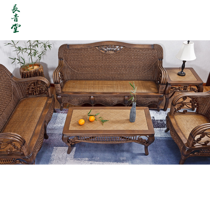 ChangQingTang Европейский стиль одно-, двух- и трехместные ротанговые диваны из массива дерева и натурального ротанга для малогабаритных гостиных