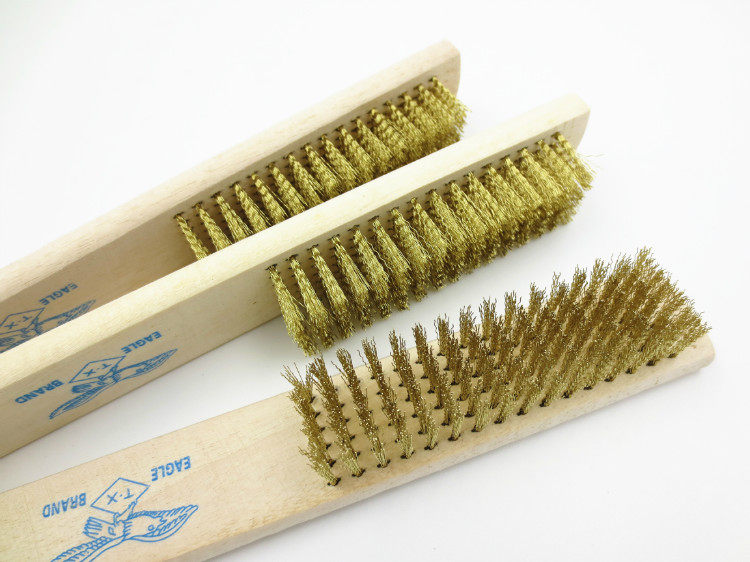 Медная щетка с деревянной ручкой, стальная щетка для чистки антиквариата, металлических поверхностей, промышленная очистка, щетка для удаления краски и ржавчины, стальная щетка