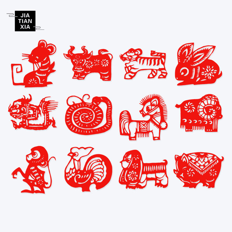 【Бесплатная доставка Зодиака】Набор из 12 китайских знаков зодиака, выполненный вручную в технике вырезания из бумаги, китайские народные ремесла, подарок за границу
