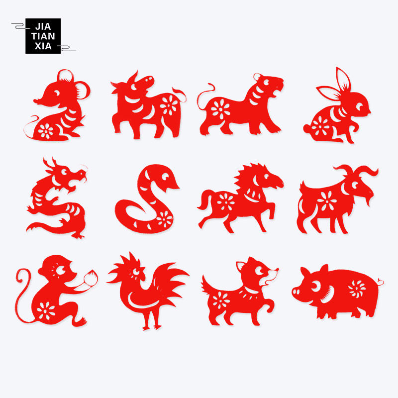 【Бесплатная доставка Зодиака】Набор из 12 китайских знаков зодиака, выполненный вручную в технике вырезания из бумаги, китайские народные ремесла, подарок за границу